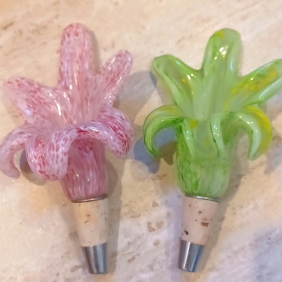 Other - Set of Two Bombay Art Blown Glass Flower Wine Stoppers